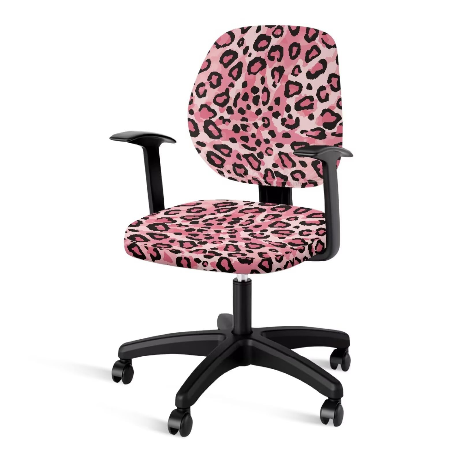 Fiqyvagox Leopard Print Black Pink Stretchy Cover for Office Chair Seat Cozy Breathable Split Swivel Chair Cover Easy to Remove Washable Desk Chair Seat Protector, Set of 2