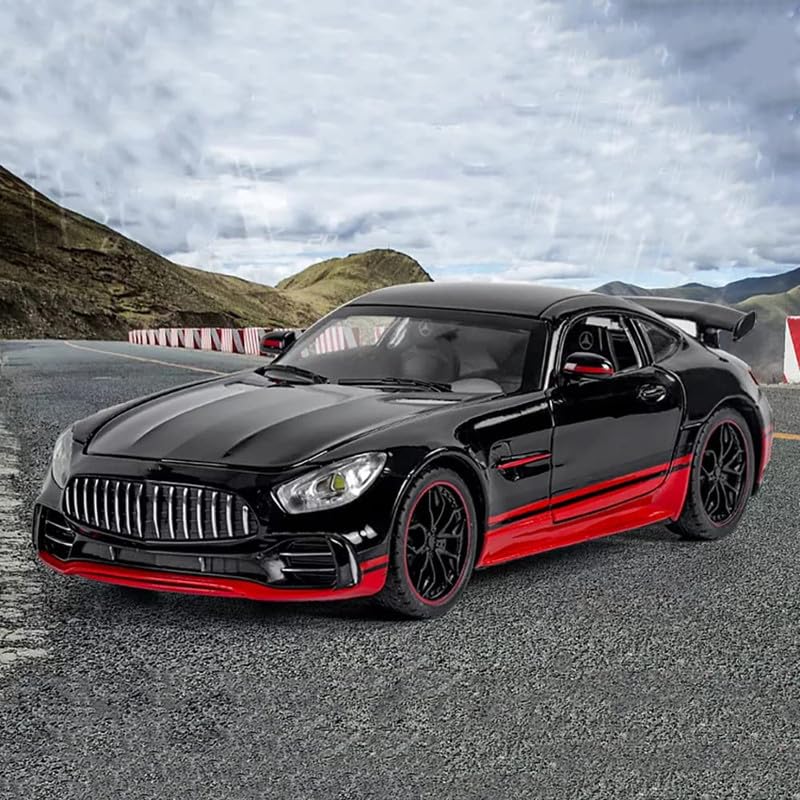 Image of Kids Model 1:24 Benz AMG GTR Die Cast Metal Car Pull Back Action Opening Doors with Realistic Engine Sound Lights Toy Car Gift for Boys - Red