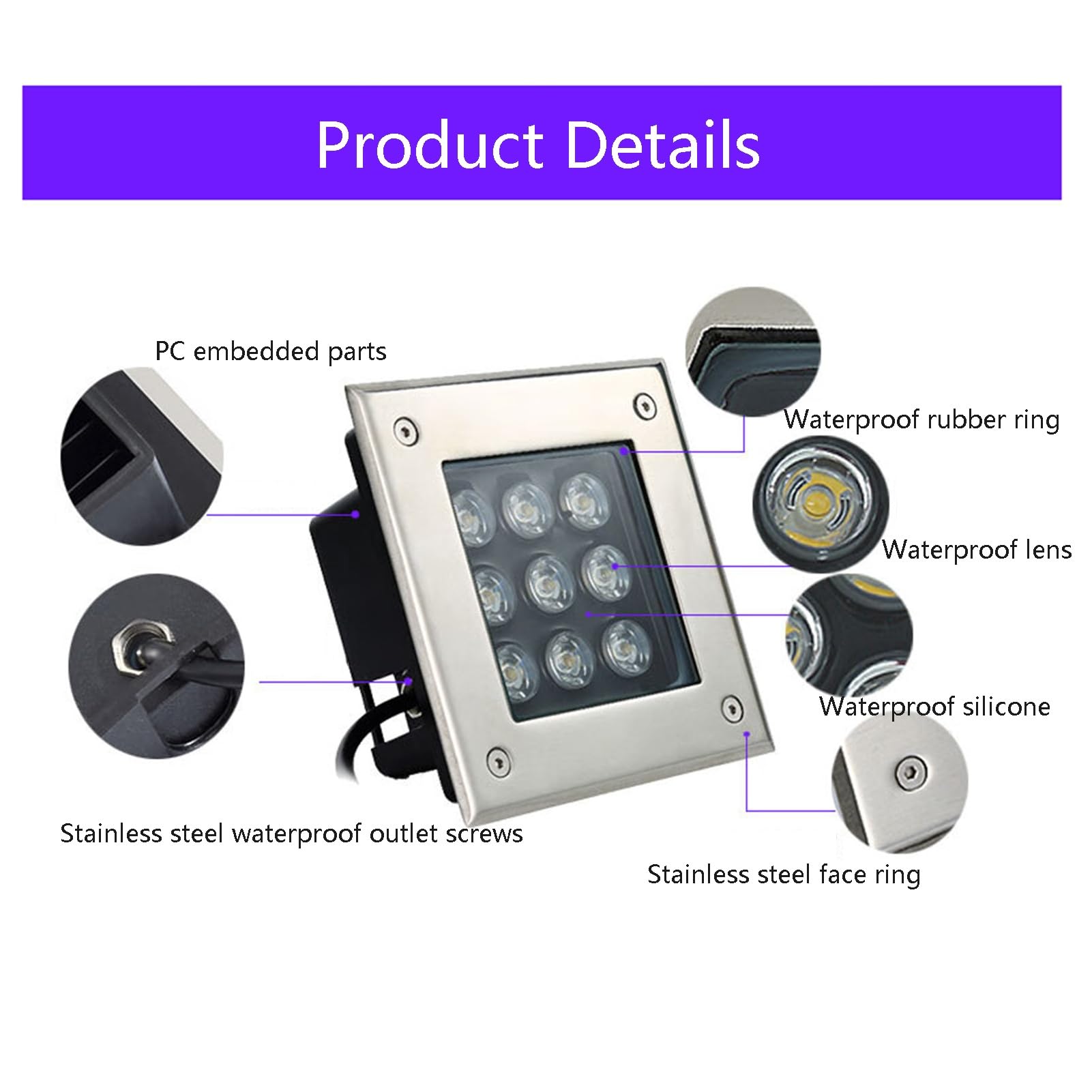 Lámpara De Suelo Cuadrada Led para Exteriores, Resistente Al Agua Ip66, Ac85-265V, Empotrable, para Jardín, Césped, Patio, Camino, Paisajismo, Amarilla - 3W