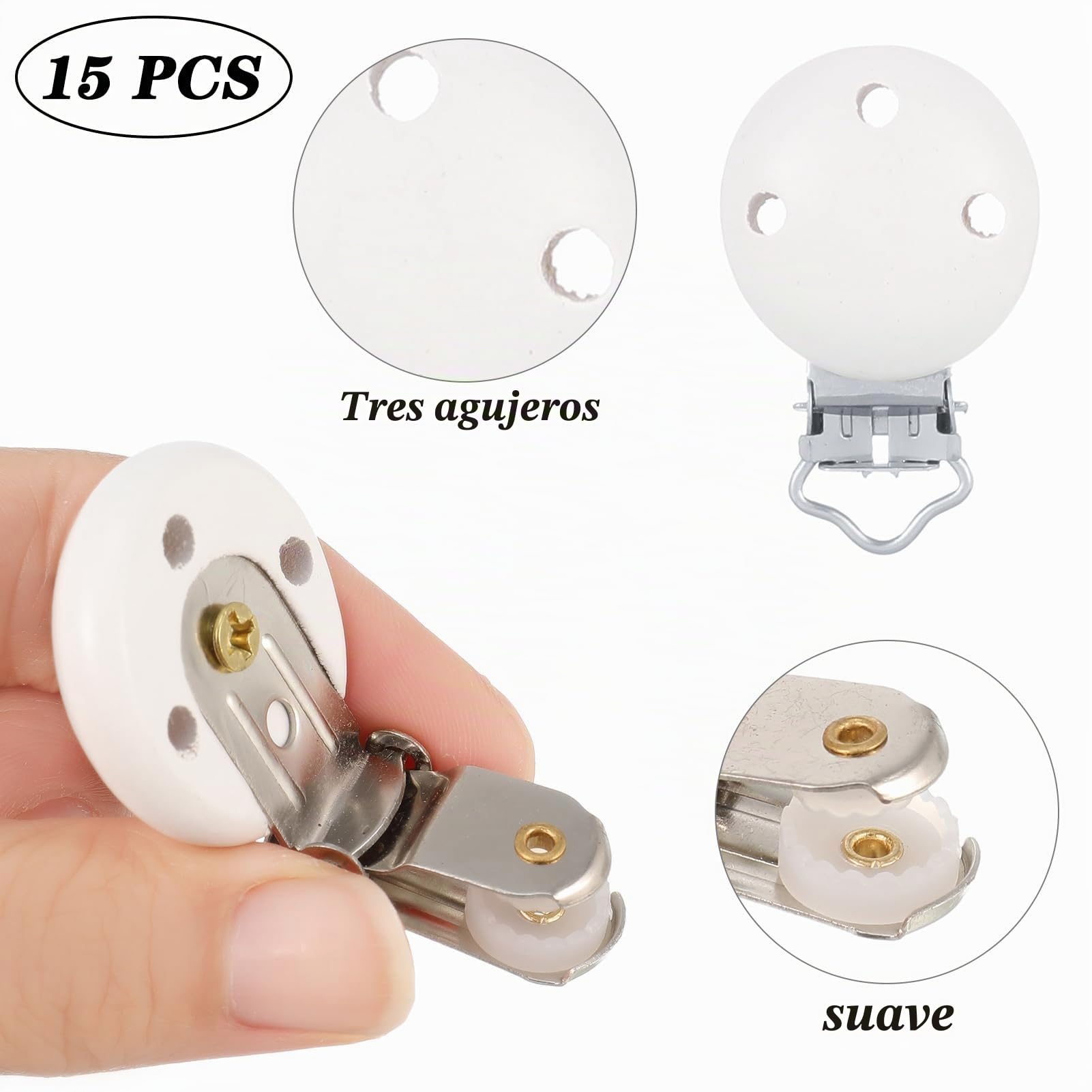 Pinzas para chupete de haya natural, 15 unidades, manualidades, dentición, color blanco