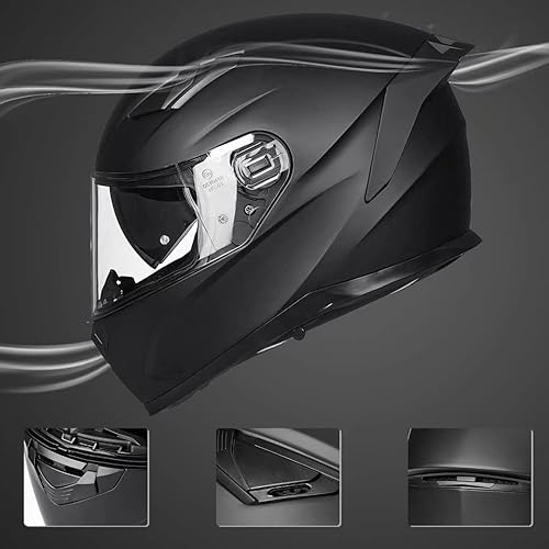 Miniatura 5 de Auboa Casco de motocicleta de cara completa antivaho con pinlock para adultos, ATV, motocross, deportes de potencia, casco DOT (negro mate, M)