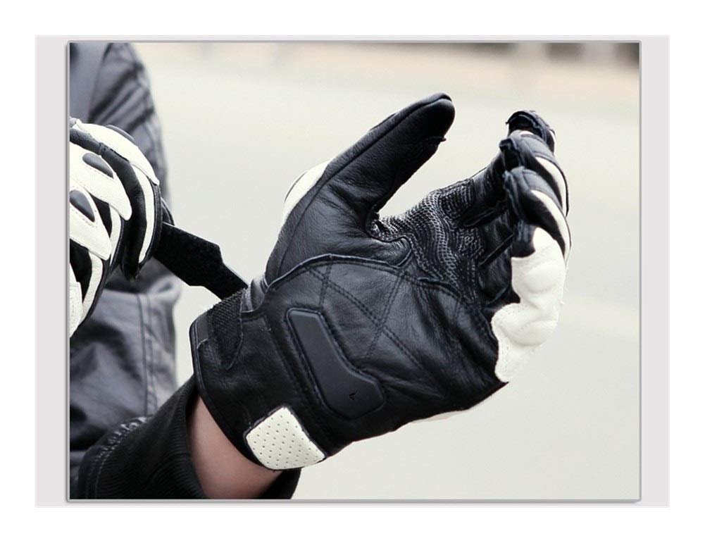 YIWU Los Guantes de Motocicleta Que compite con Negro Cuero auténtico Invierno Moto Blanca Carretera Racing Team Guante Verano de los Hombres (Color : Leather White, Talla : Medium)