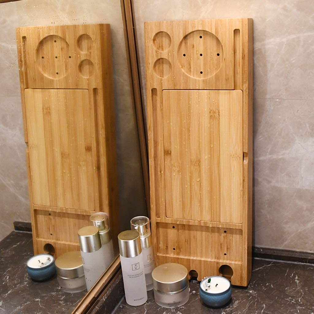 Bandeja de baño Bandeja de baño de madera extensible con espejo - Bandeja de baño ajustable Organizador de estante para bañera Mesa de baño para libro Teléfono Tablet Vela Soporte para copa de vino -
