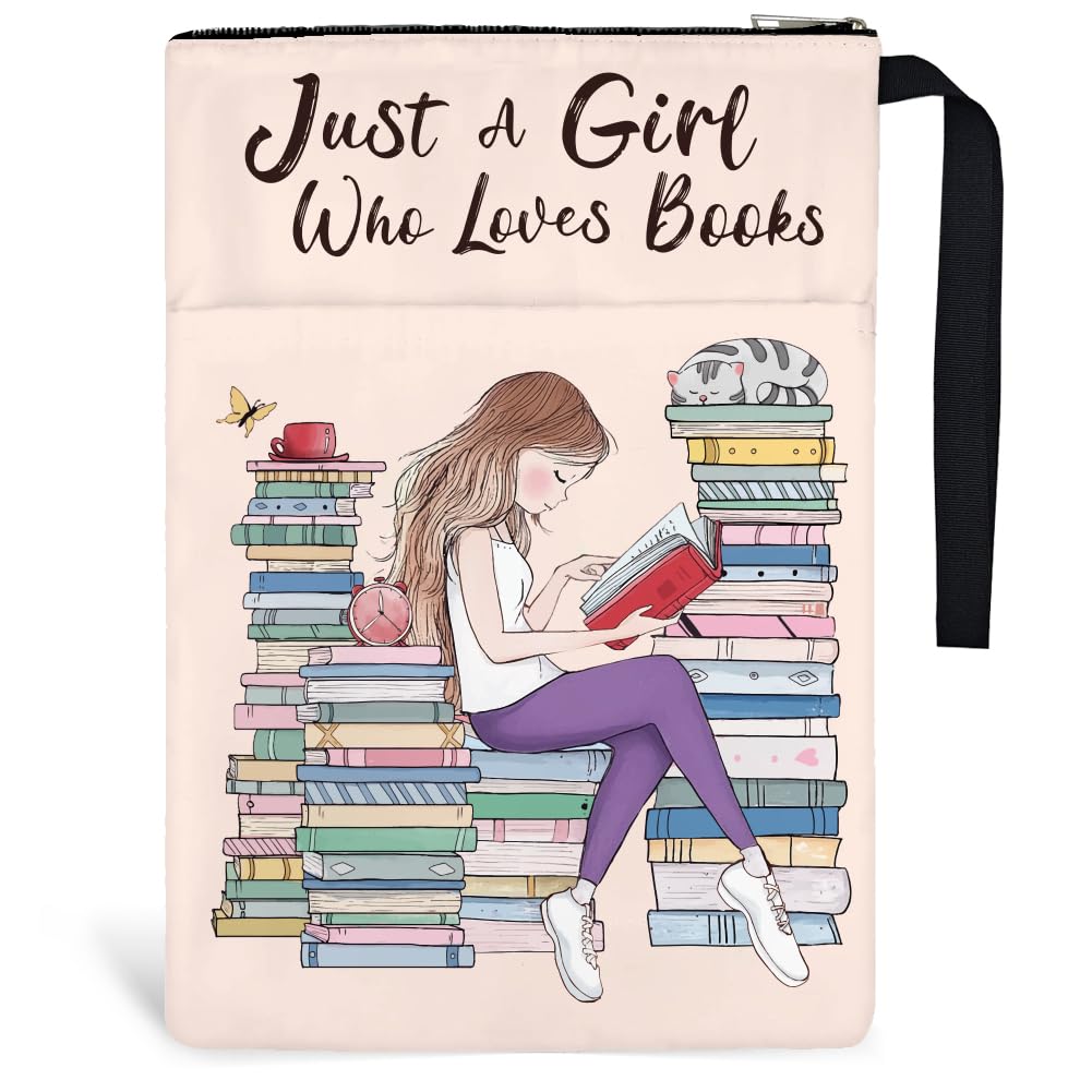 Hobbspring 1pc Book Covers for Paperbacks 34x24cm Reading Girl Books Sleeve Book Protectors with Zipper and Front Pocket Bookish Gifts for Students Teachers and Book Lovers Back to School