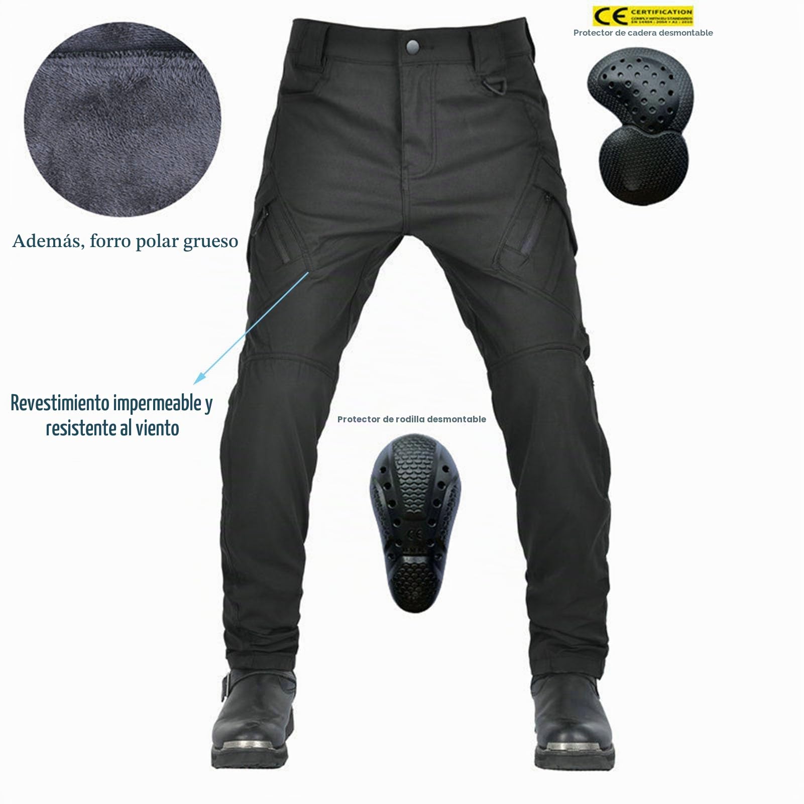 Pantalones Motocicleta Hombres, Invierno Motocicleta Anti-caída Protección Kevlar Thicken Fleece Jeans A Prueba Viento A Prueba Agua con 4 Actualización Armadura Extraíble