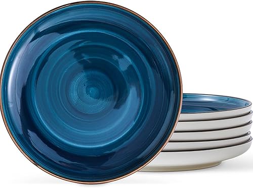 Juego de 6 platos llanos de cerámica de 10 pulgadas, platos de cocina de cerámica, aptos para microondas y lavavajillas, azul marino