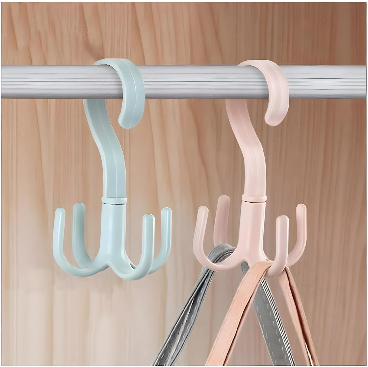 JIALTO 3 PCS Multi-Function 360 Degree Rotatable 4 Claw Hook Closet Hanging Organizer Hangers for Closet Organizer, 360 Degree Rotating Closet Clothes Hangers with 4 Claws (Multicolor)