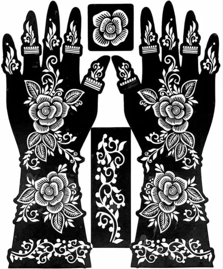 Image of Mehndi Tattoo Stencils for Hands | Reusable Henna Stencil Stickers for Women & Girls | Easy-Use Arabic & Floral Mehndi Design Templates | Temporary Tattoo Stencils for Festivals, Bridal, Karwa Chauth & Eid (23)