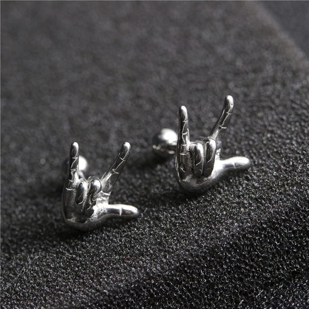 Aretes tipo dormilona para cartílago de roca en la mano, de 16G, para mujeres, hombres, niños y niñas, estilo punk, personalizados, de acero inoxidable, con rosca plana, hélice, hipoalergénicos, 4