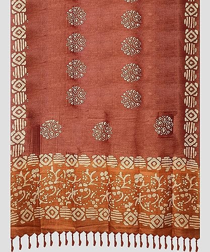 Image of STB-SILK TEXTILES BHAGALPUR Women's Bhagalpuri Cotton Silk Batik Print Unstitched Salwar Suit Dress Material With Dupatta | Dress Material For Women's & Girls (Rust)