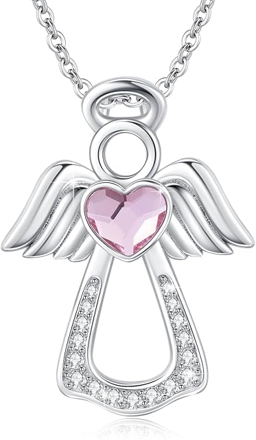 PERZAT Angel Wings/Witches Knot/Eye of Horus/Cross Necklace 925 Sterling Silver Guardian Angel Wings with Crystal Pendant Necklace Amulet Jewelry Gift for Women Girls