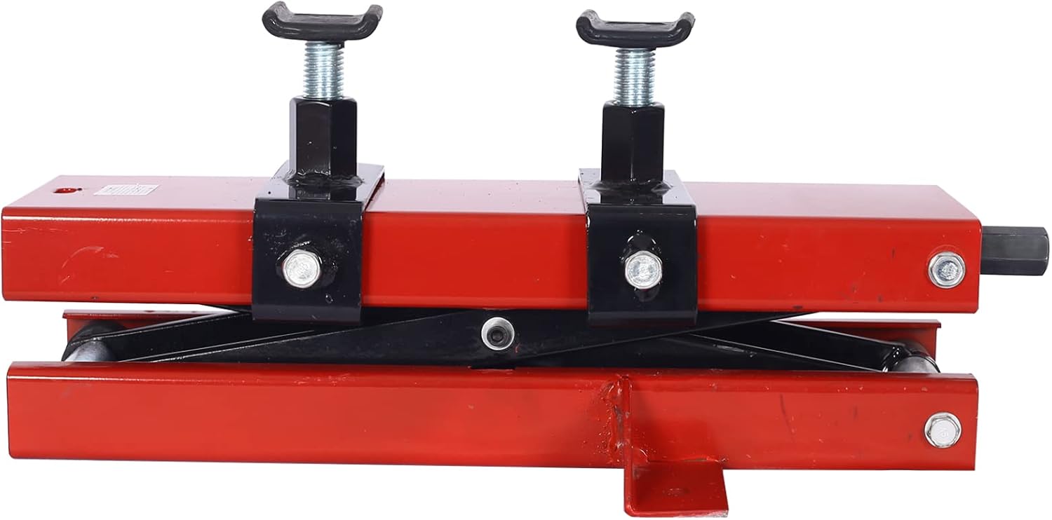 1100lb Motorcycle Lift Jack - Heavy-Duty Scissor Center Jack for Off-Road Bike Repair, Wide Stand with Crank Handle & Rubber Deck Surface