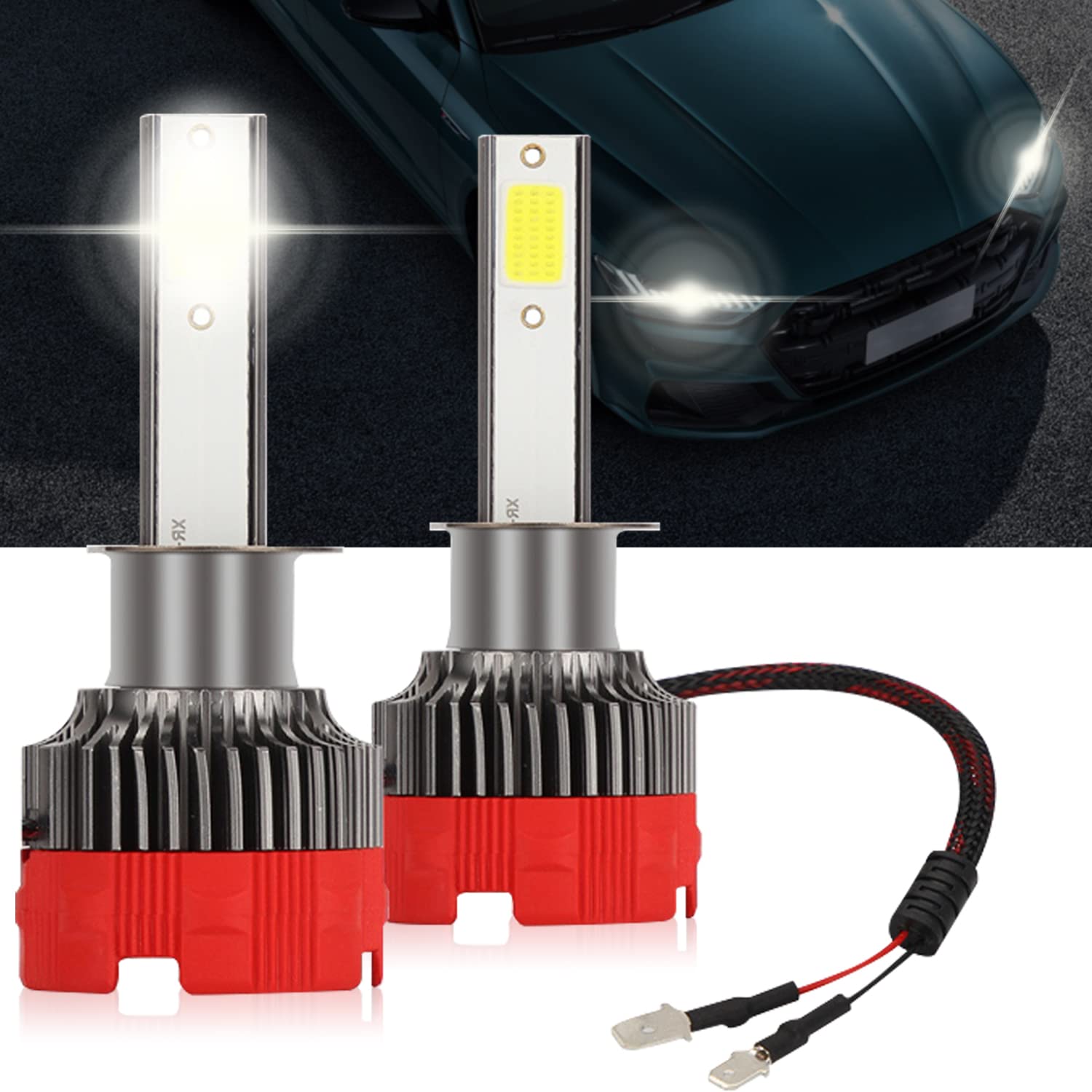 Buy H1 LED Headlight Bulbs BaishenglinMotor 2Pack 6000K HI Beam Low