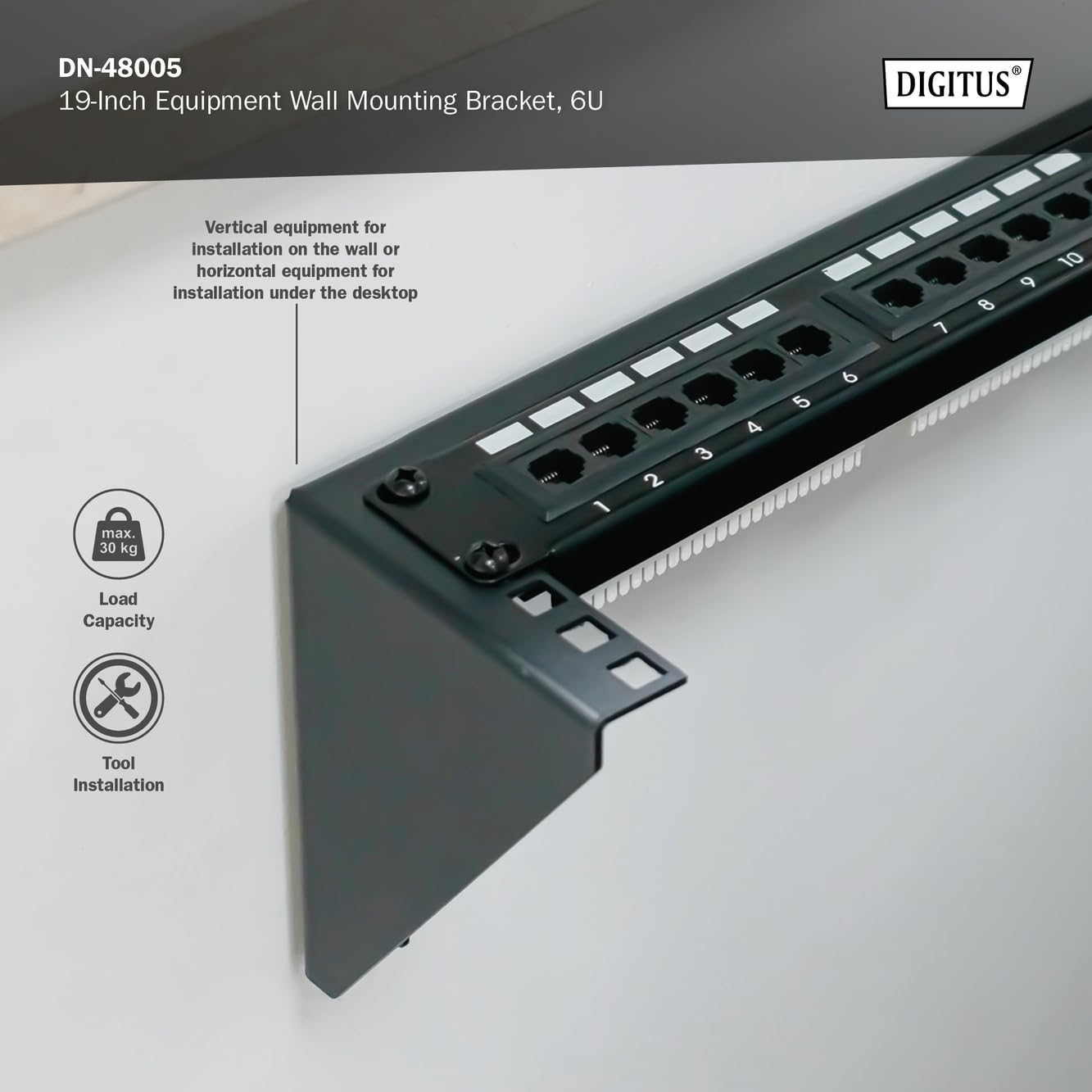 DIGITUS DN-48005 Cadre 19 Pouces 6U Montage Mural Vertical Noir 283 x 504 x 151 mm