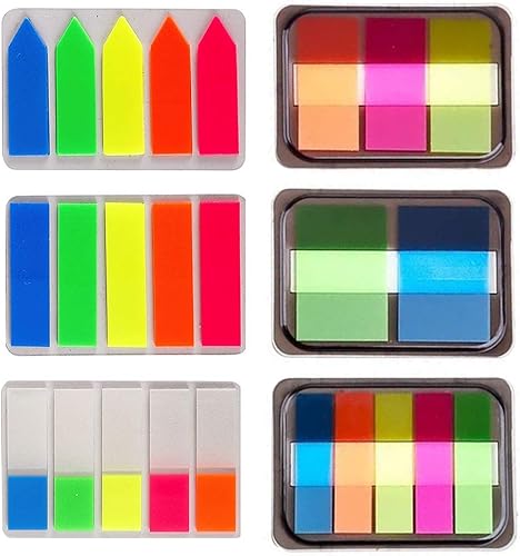 Tvoip 500 marcadores de página de neón 6 juegos de pestañas adhesivas, banderas adhesivas de neón, banderas de página translúcidas impermeables para