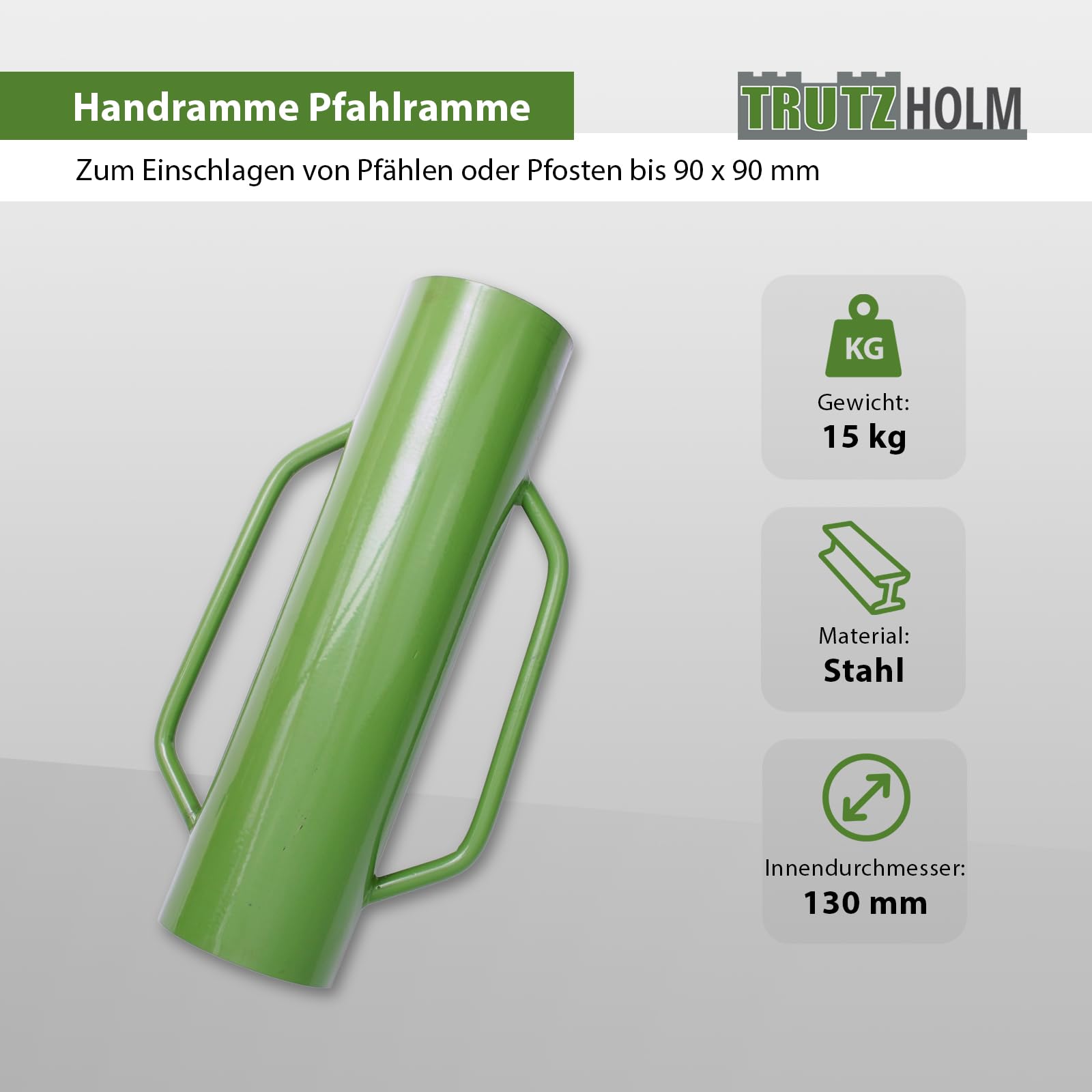 TRUTZHOLM Handramme Handpfahlramme 60cm 15kg ø13cm, für Pfosten mit einem Durchmesser bis zu ø130 mm, Pfahlramme Zaunpfahlramme Zaunramme Pfostenramme