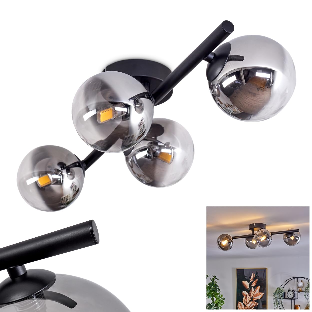 HOFSTEIN Plafoniera Chehalis 5 Luci – Lampada Soffitto Retrò In Metallo E Vetro Fumé, Attacco G9 - 2