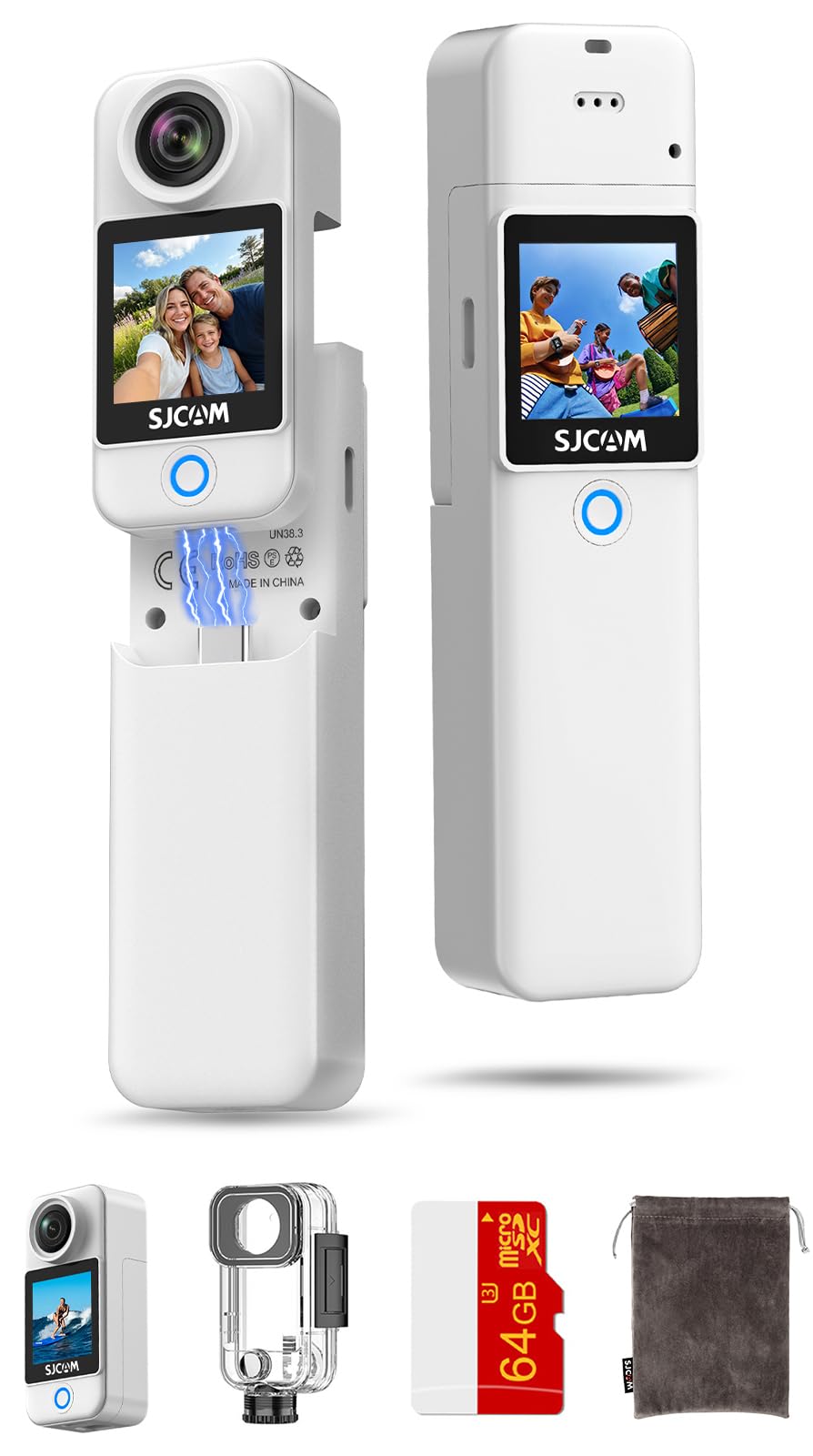 SJCAM C300 4K Pocket Camcorder YouTube Vlogging Camera,7H Long Power,Super 6-Axis Stabilization Handheld Camera,Dual-Touch Screen 154° Wide FOV Video Recorder,30M Waterproo