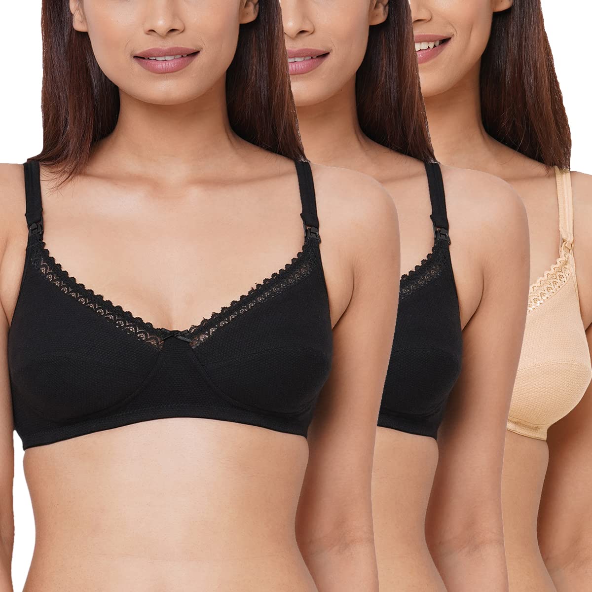 Inner SenseWomen?s Organic Cotton Bamboo Soft Feeding Bra for Women | Wire-Free, Non-Padded, Full Coverage, Maternity Bra | Pregnancy Bra for Baby Breastfeeding | Nursing Bra for Women Combos