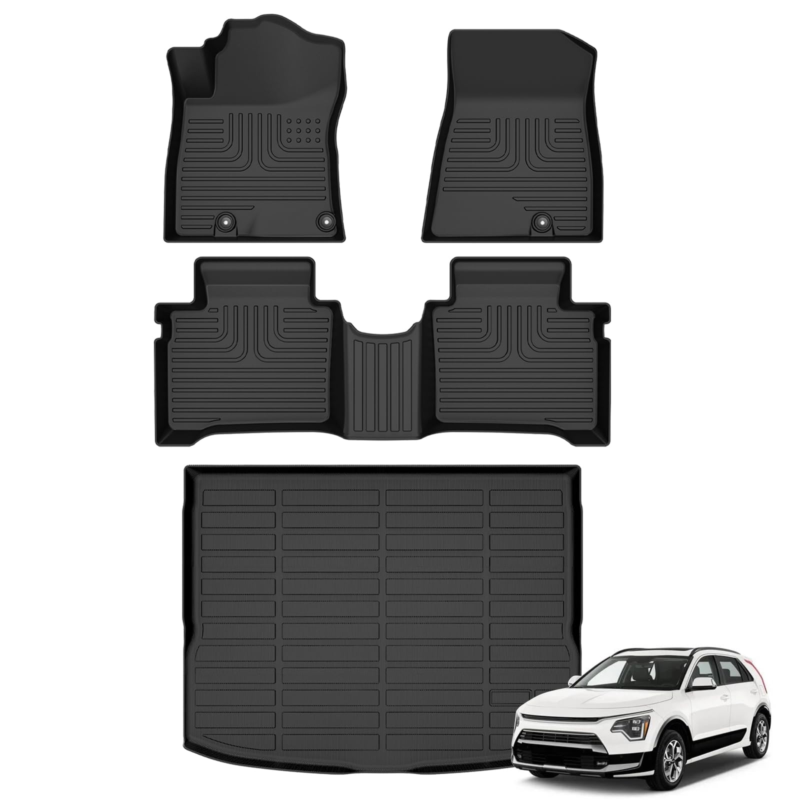 Floor Mats &amp; Cargo Liner for Kia NIRO &amp; NIRO Hybrid 2023 2024 2025 2026 (Not for EV &amp; PHEV) All Weather Automotive TPE Liners Set Anti-Slip Waterproof Floor Liners Accessories