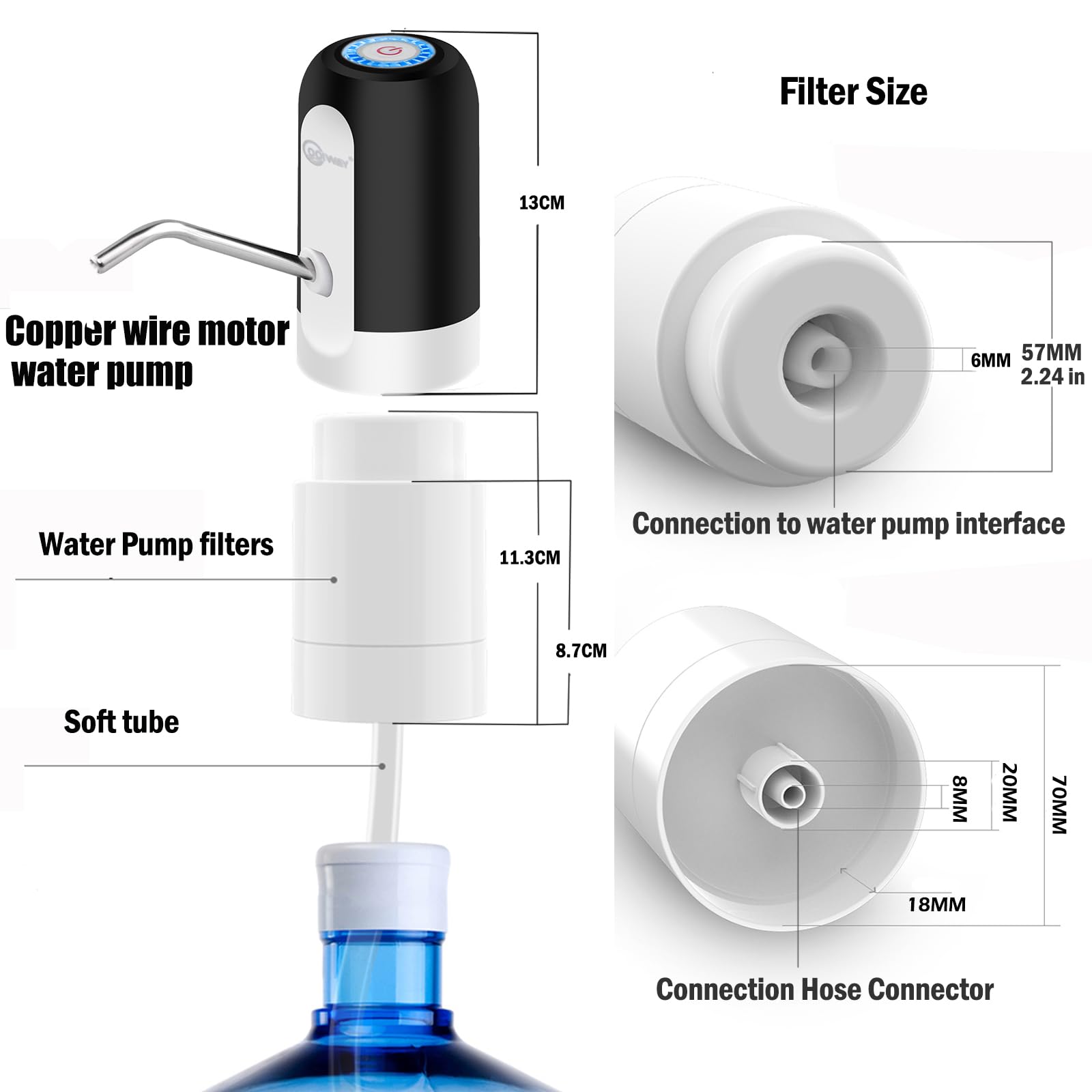 CoolWAY Filtro de botella de agua eléctrica de 5 galones, filtro para exteriores, dispensador de agua eléctrico portátil para senderismo, camping, viajes, caza, pesca, equipos, salidas familiares