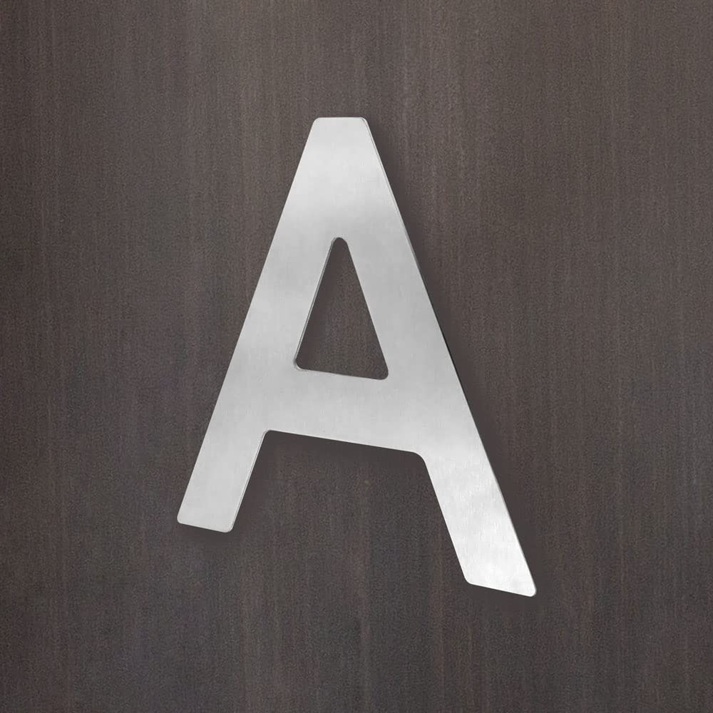 Número y letra de la calle, número de la puerta o número de la casa, de acero inoxidable Plata brillante, con soporte adhesivo, de 76 mm de altura (A)