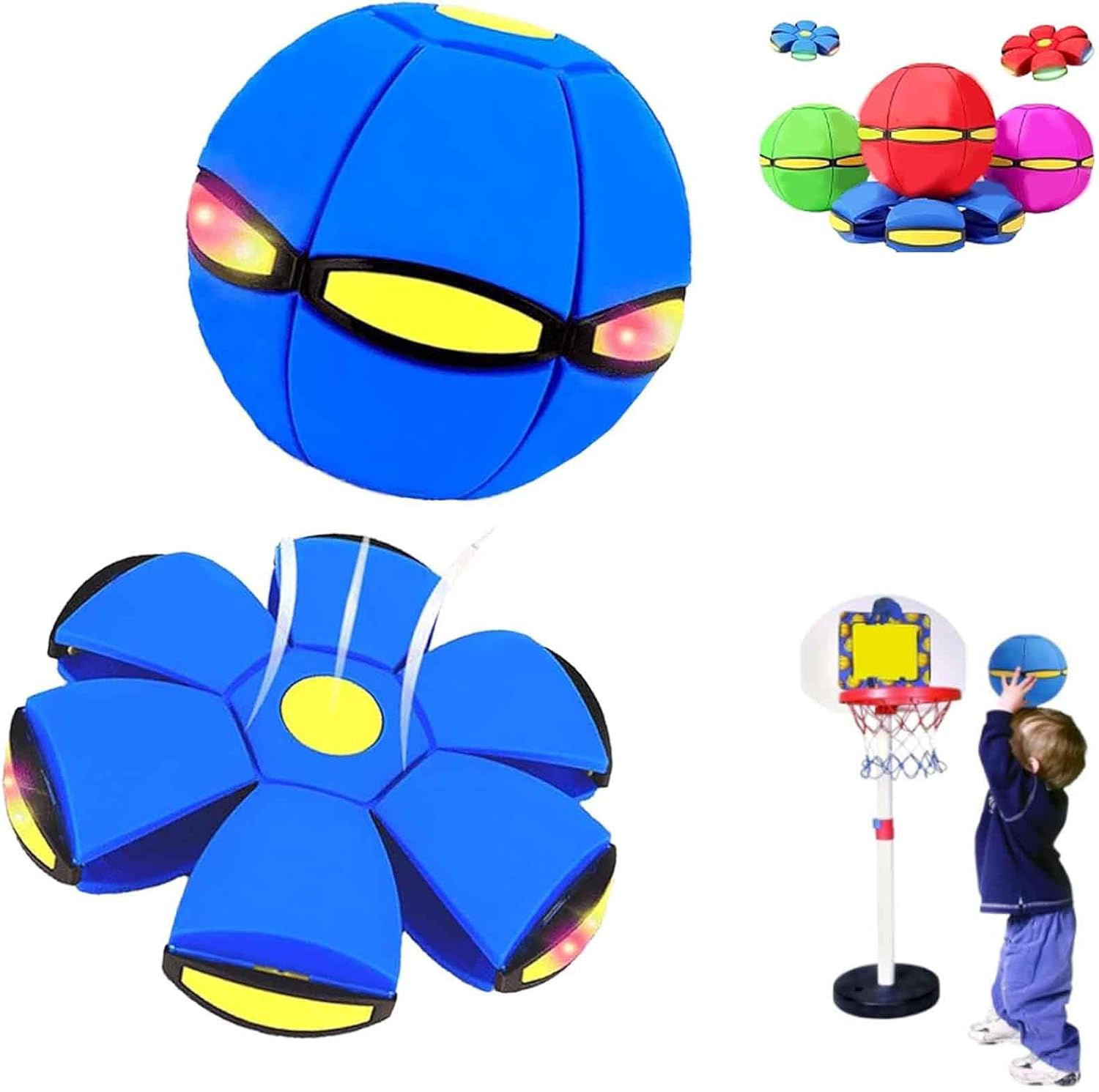 Magic Metaball Bouncing Ball, Children's Bouncing Ball, Magic Flying Saucer, Parent-Child Interaction, Transformation Flying Toy with 6 Light