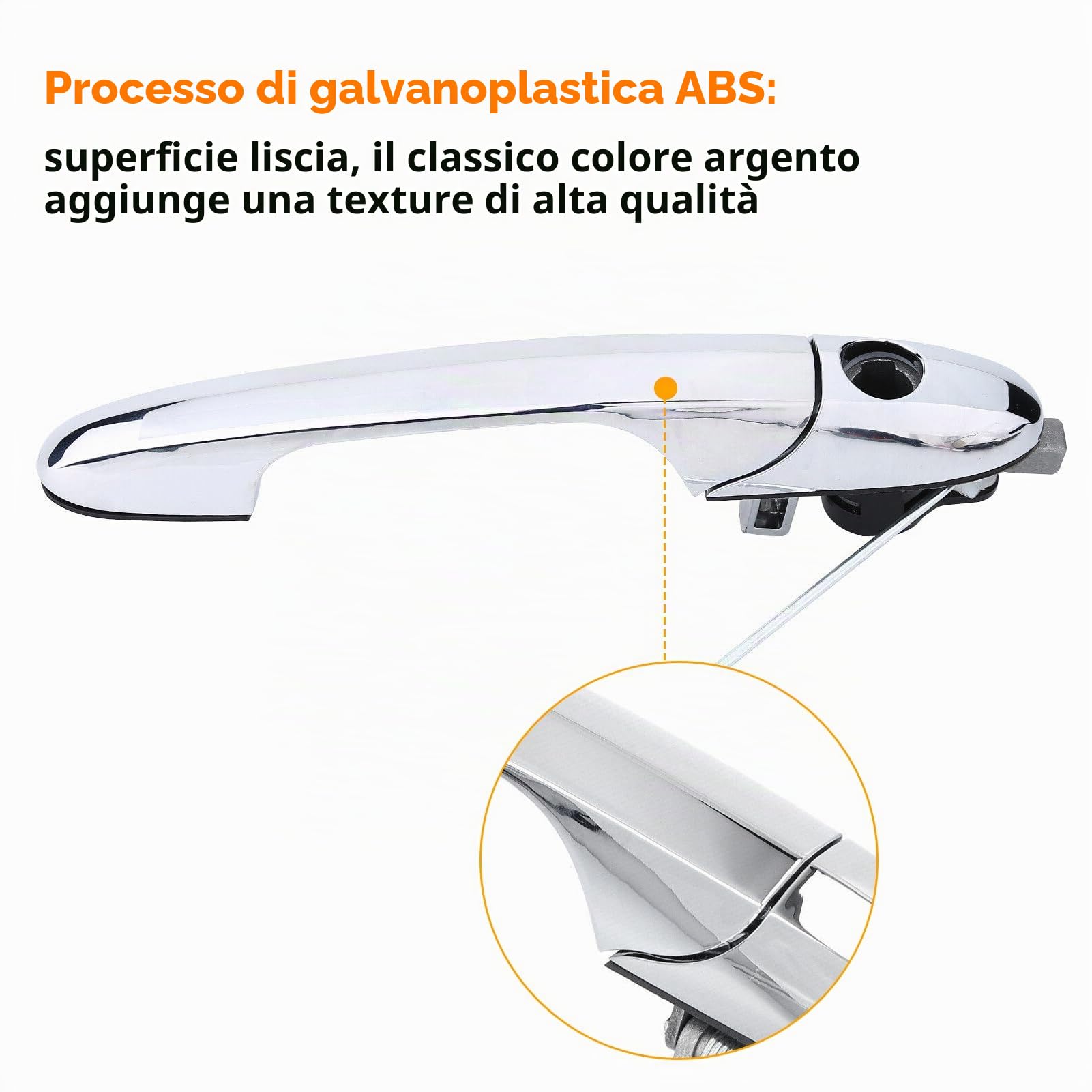 TTCR-II Compatibile con Maniglie Esterne Porte Fiat 500 2007-2020 Maniglie Anteriore Sinistra 68069943AB Maniglia Della Porta 735451697 735485875-(Cromato)