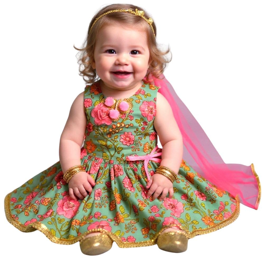 a.t.u.n. (all things uber nice) Baby Girls Cotton Ethnic Floral Lehenga Choli Set with Lace & Dupatta | Traditional 3-Piece Festive Outfit for Kids-picture-44