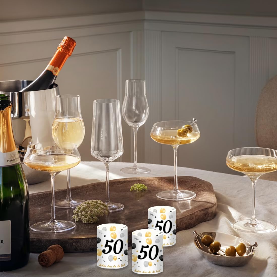 Lot De 12 Lanternes Photophores Happy Birthday 50 Ans - Décoration Table Anniversaire Avec Bougies