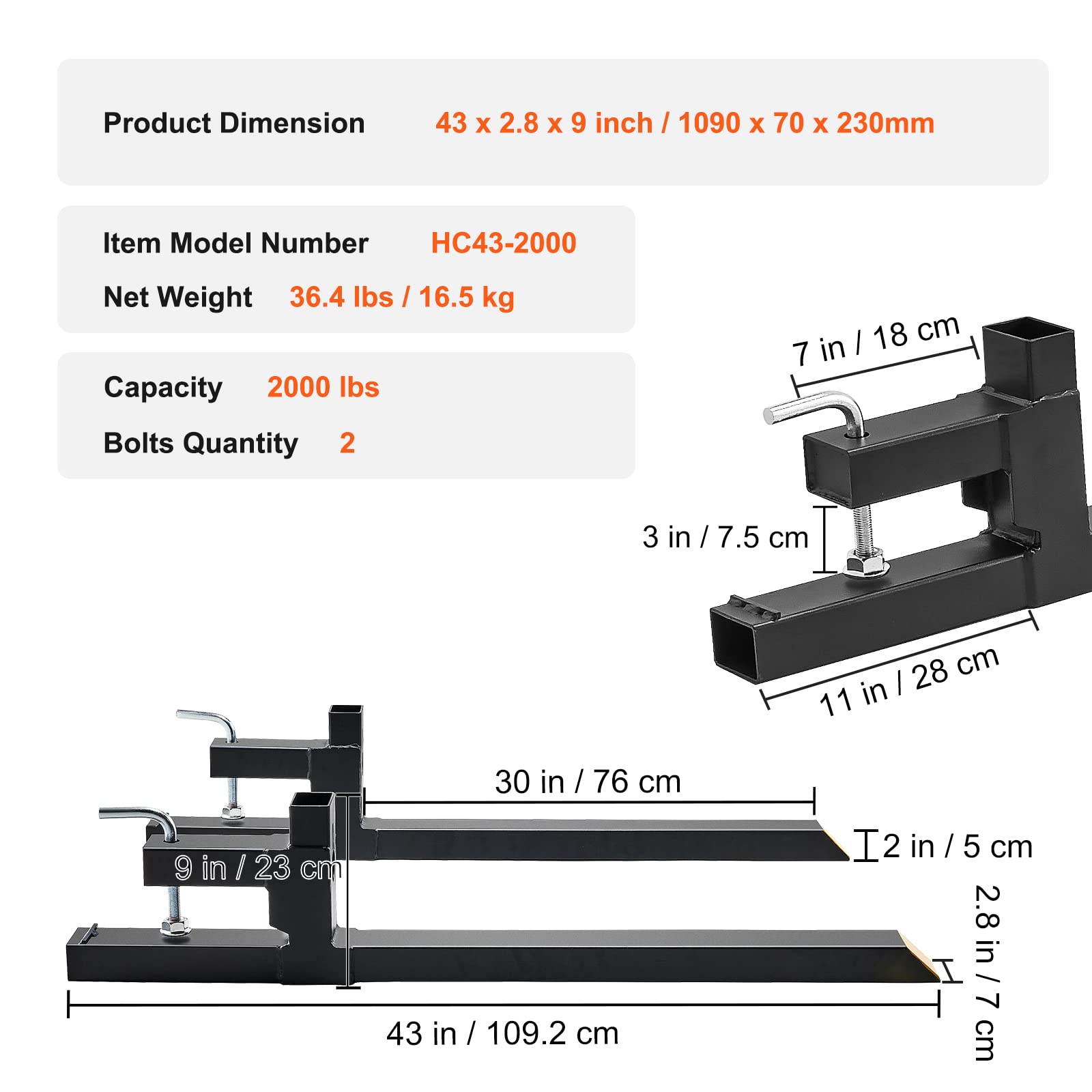 Clamp On Pallet Forks,43 2000lbs Heavy Duty Tractor Pallet Forks Without Adjustable Stabilizer Bar Tractor Bucket Attachments Skid Steer Loader Bucket Clamp On Pallet Forks,43 2000lbs Heavy Duty Tractor Pallet Forks Without Adjustable Stabilizer Bar Tractor Bucket Attachments Skid Steer Loader Bucket