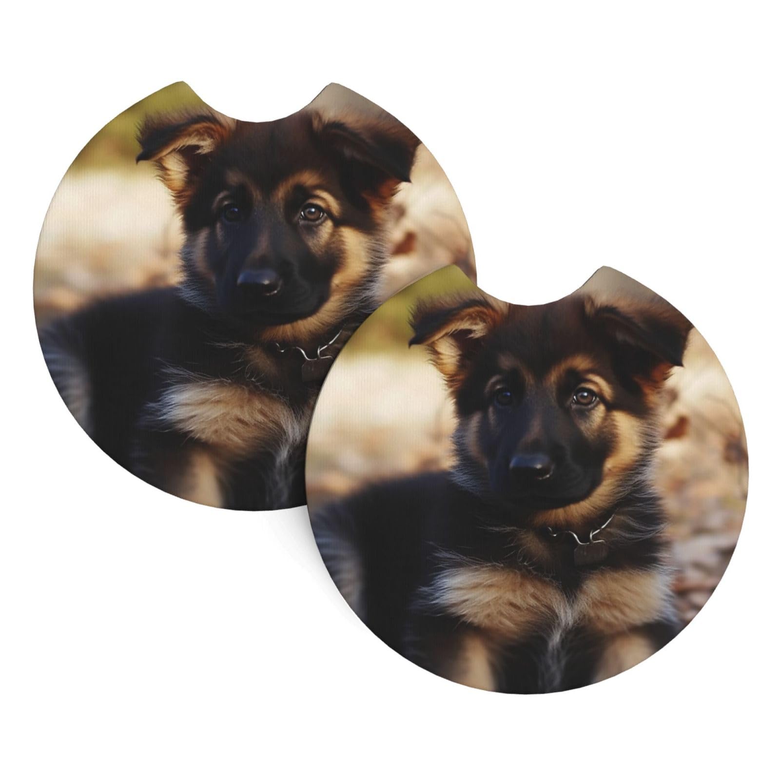 2 Pack Car Coaster for Cup Holders German Shepherd Puppy Car Cup Coaster 2.7" Neoprene Non-Slip Automotive Cup Mat Universal Auto Car Interior Accessories for Women Men Cup Pad