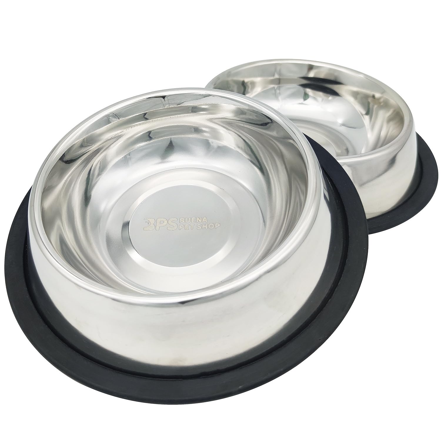 BPS® 2X Comedero Bebedero Acero Inoxidable para Perro Gato Mascotas Diámetro 3 Tamaños para Elegir 15.5/18/19 cm (15,5 cm) BPS-5501 * 2
