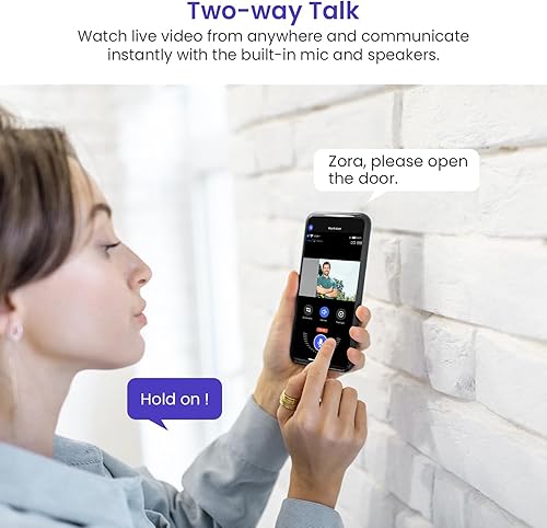 Miniatura 5 de Cámara de timbre de video inteligente de 1080p con detección de movimiento AI, visión nocturna, almacenamiento en la nube, audio de 2 vías, funciona