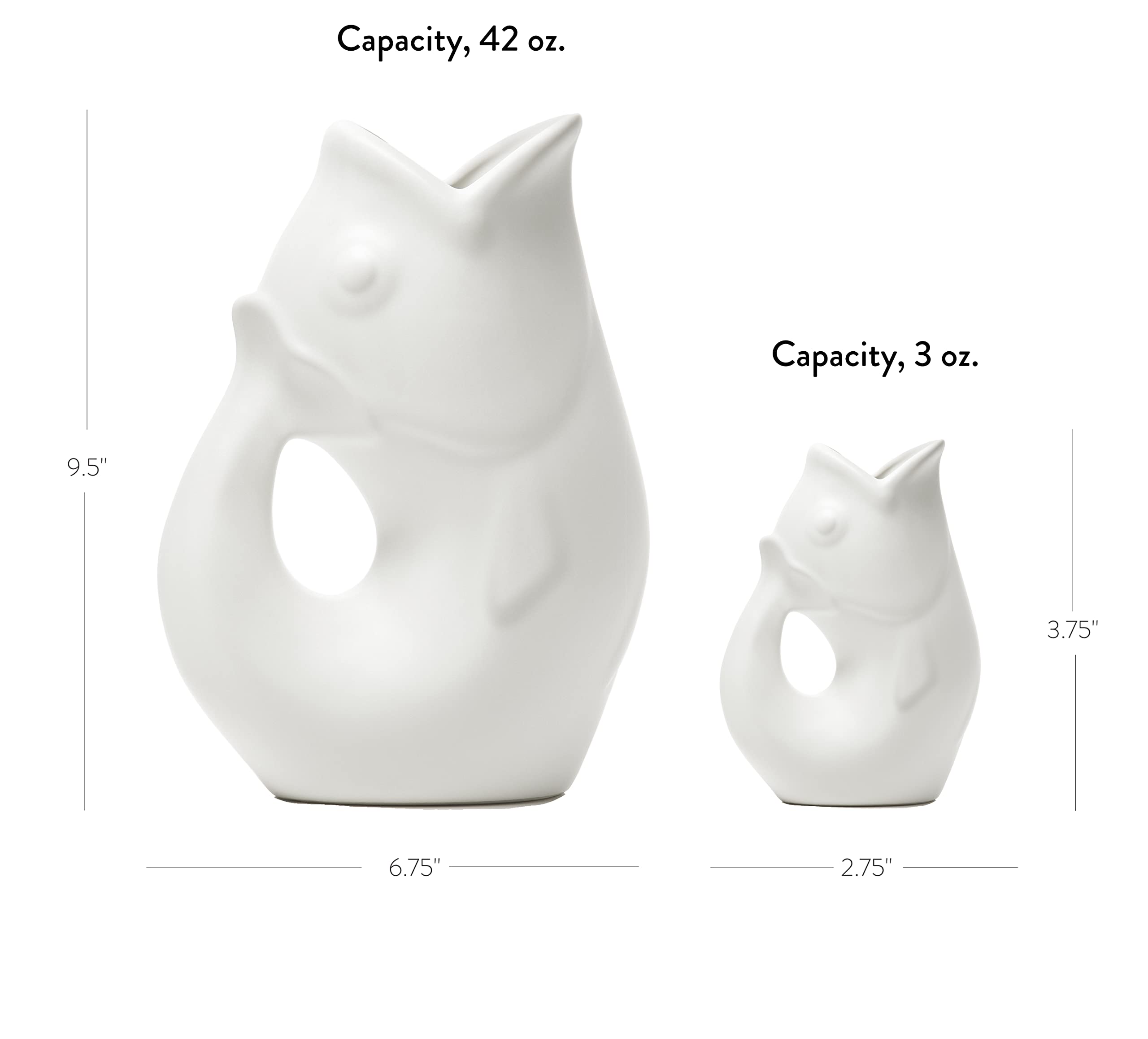 Gurgle Pot Fish Pitcher- Set Of 2, Wheat, Large 42 Oz. With Baby Gurgle Pot Creamer (3 Oz), Perfect Indoor Or Outdoor Tableware