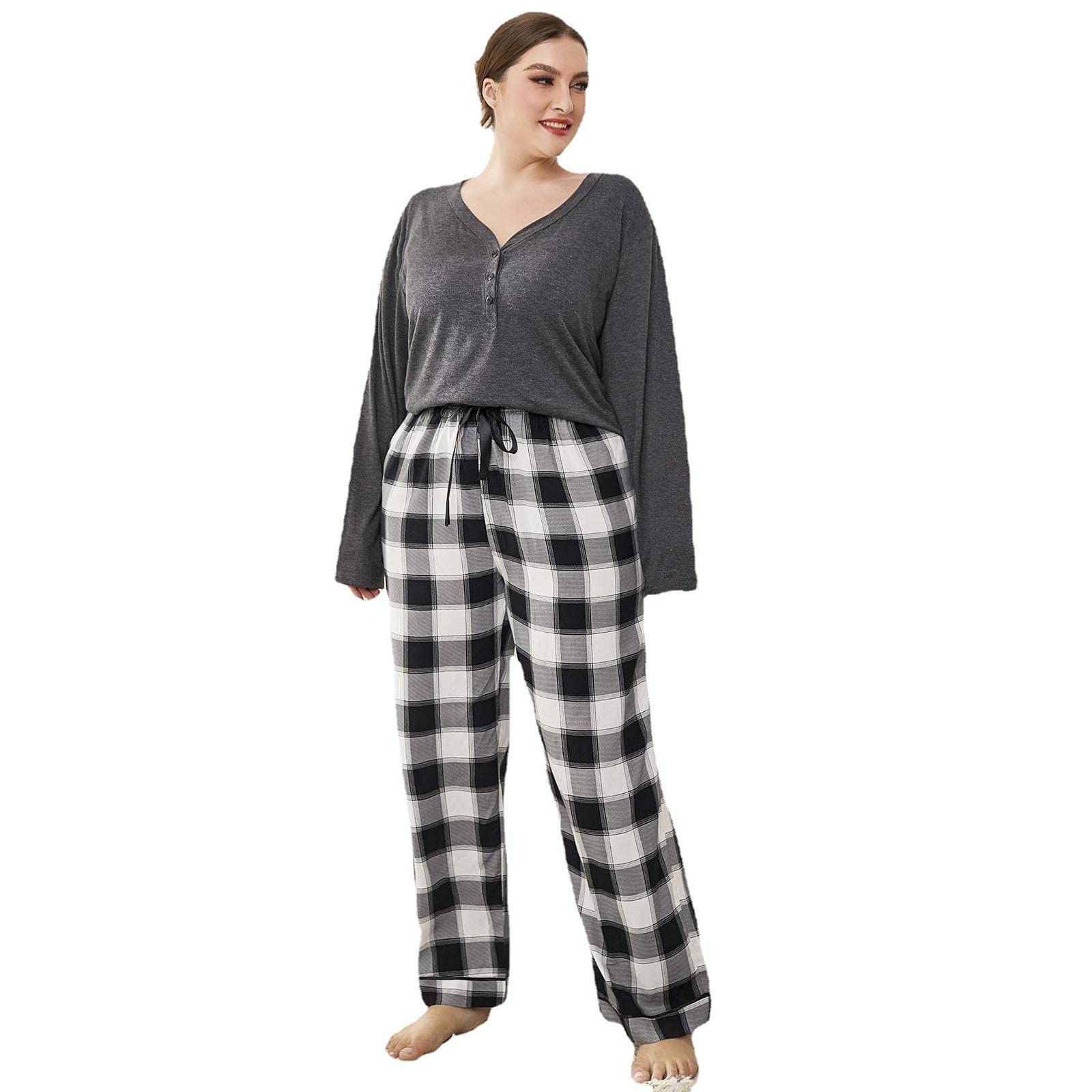 Pyjama Femme Grande Taille Pyjama Femme Grande Taille, Ensemble de Pyjama Femme, Vêtements de Nuit Manches Longues