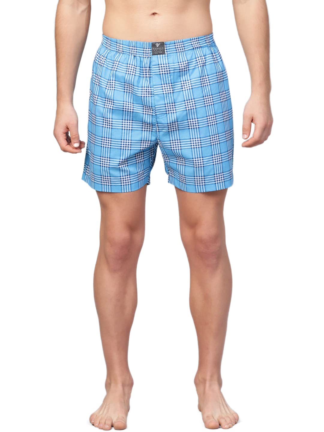 Hubberholme Boxer da uomo in cotone a scacchi, vestibilità regolare e confortevole, con elastico in vita, per uomo/ragazzo con 2 tasche laterali