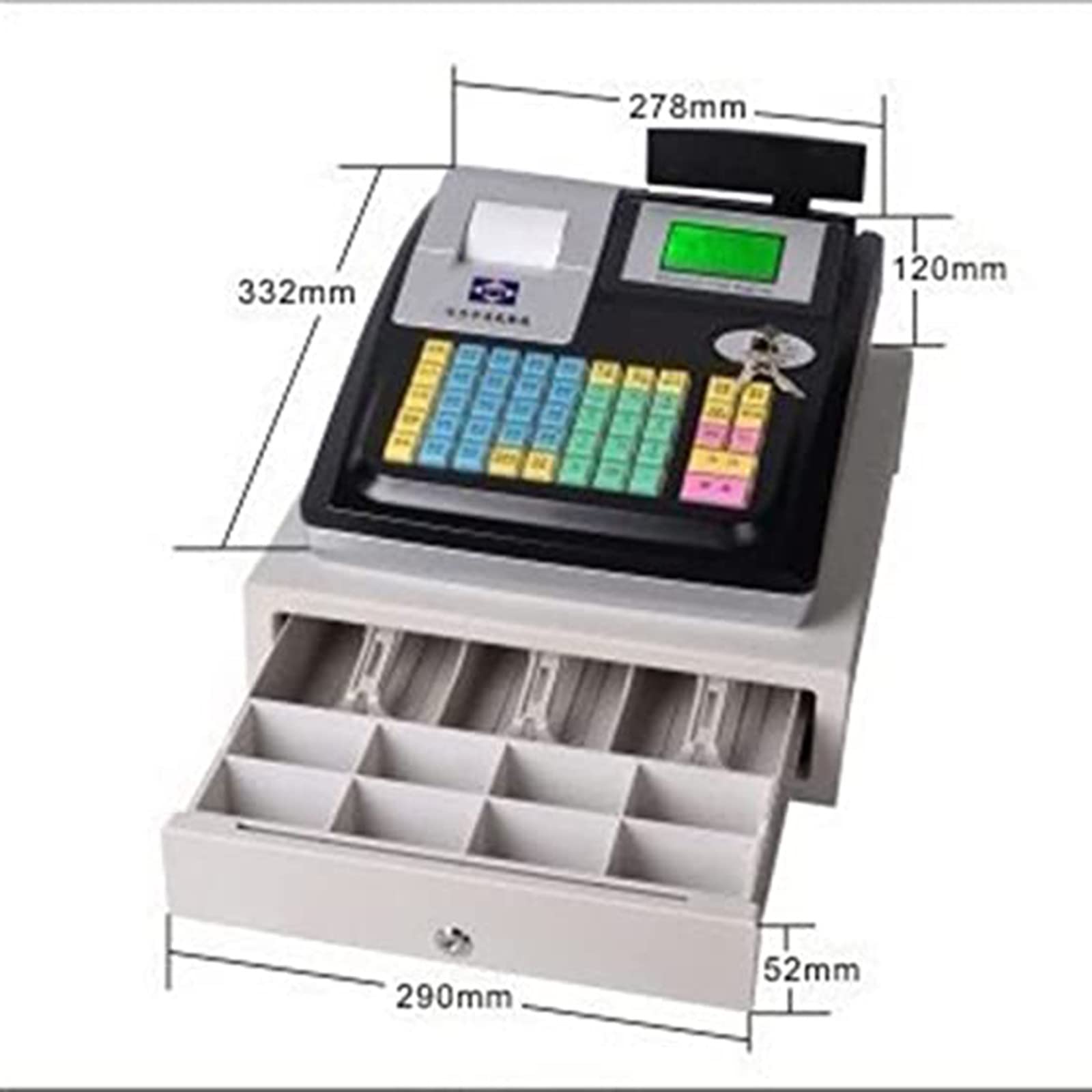 TPV Electrónico Caja Registradora con 48 Teclas,8 LED Digital Caja Registradora con Bandeja de Dinero Extraíble e Impresora Térmica,Black-220V