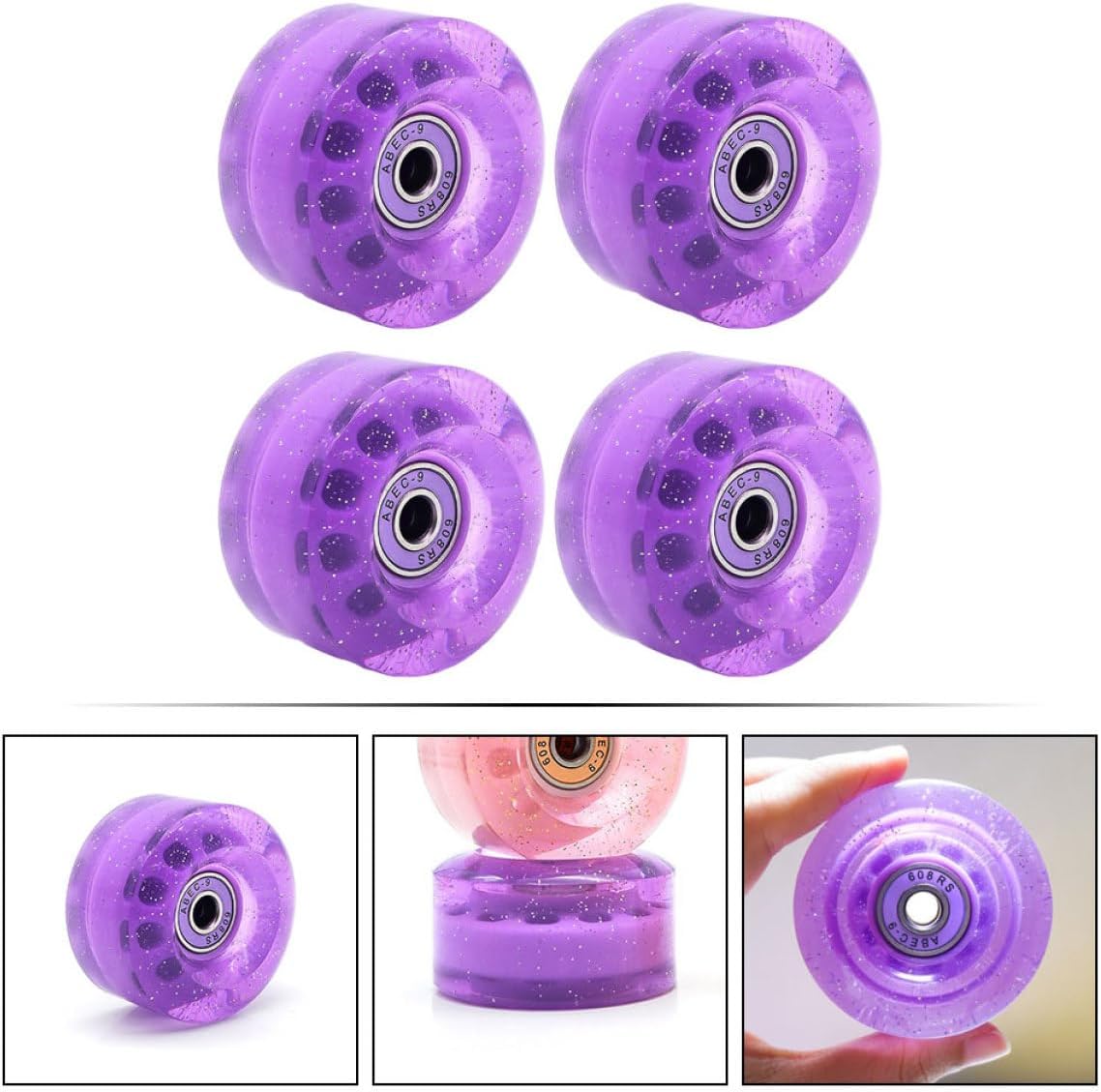 Cabilock 4 Pieces 82a High-elastic Pu Roller Skate Wheels Purple Non-light Quad Skates Replacement Set for Indoor and Outdoor Skating Accessories