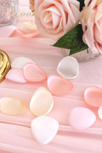 Miniatura 4 de Lookein 300 pétalos de rosa de satén para boda, cesta de flores, centros de mesa, pasillos, corredores, fiestas, confeti, despedida de soltera,