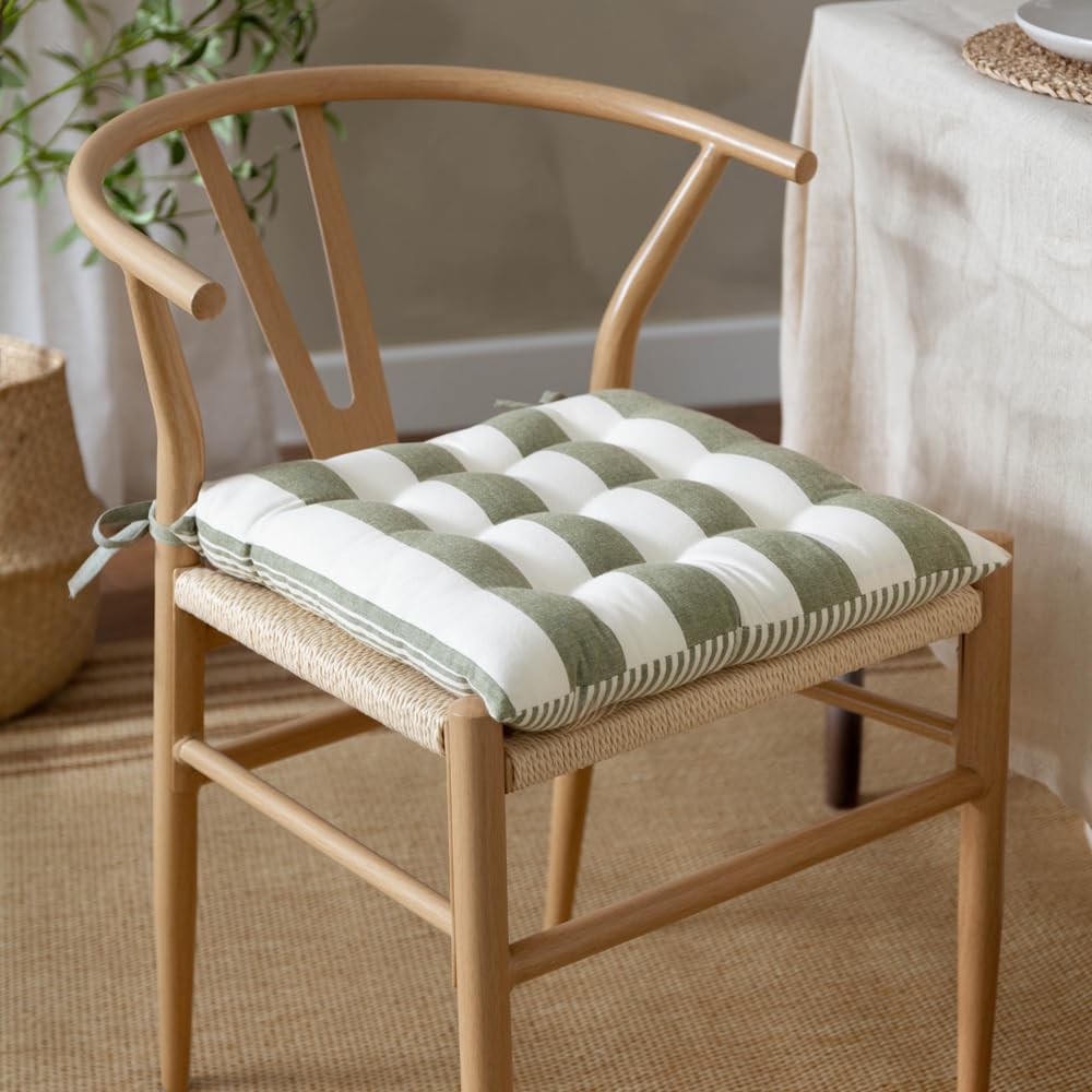 Yard Cojín de Asiento de algodón a Rayas Hayle - Musgo - 40x40cm