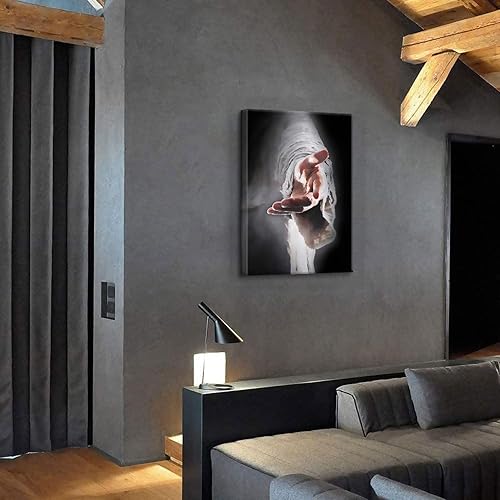 Vista 3 de Lienzo decorativo para pared, diseño de religión de Jesús con marco, arte de pared cristiano con texto en inglés "Give Me Your Hand God God", arte