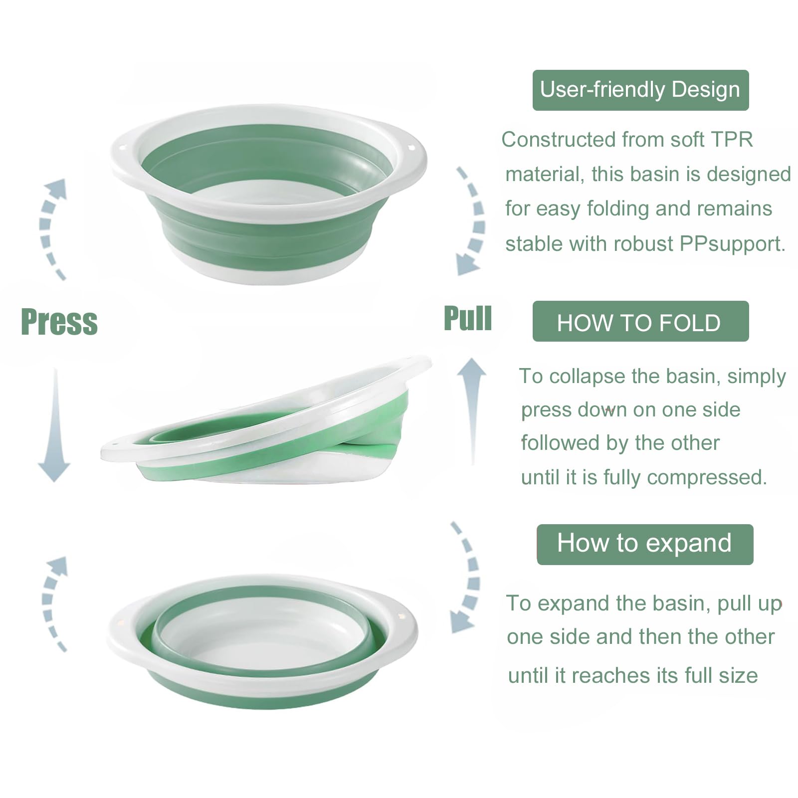 Lavabo pieghevole multifunzione pieghevole per lavare i piatti, portatile, per esterni, viaggi, acqua (verde, 21 cm)