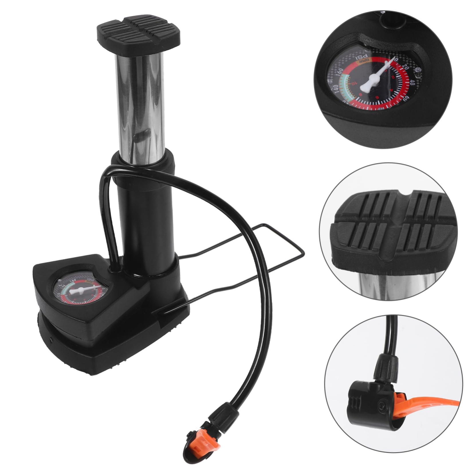 Toyvian Fahrradpumpe Hochdruck Luftpumpe für Reifen Multifunktionale Fußpumpe mit Manometer für Fahrräder Motorräder und Bälle und Kompakt für Unterwegs