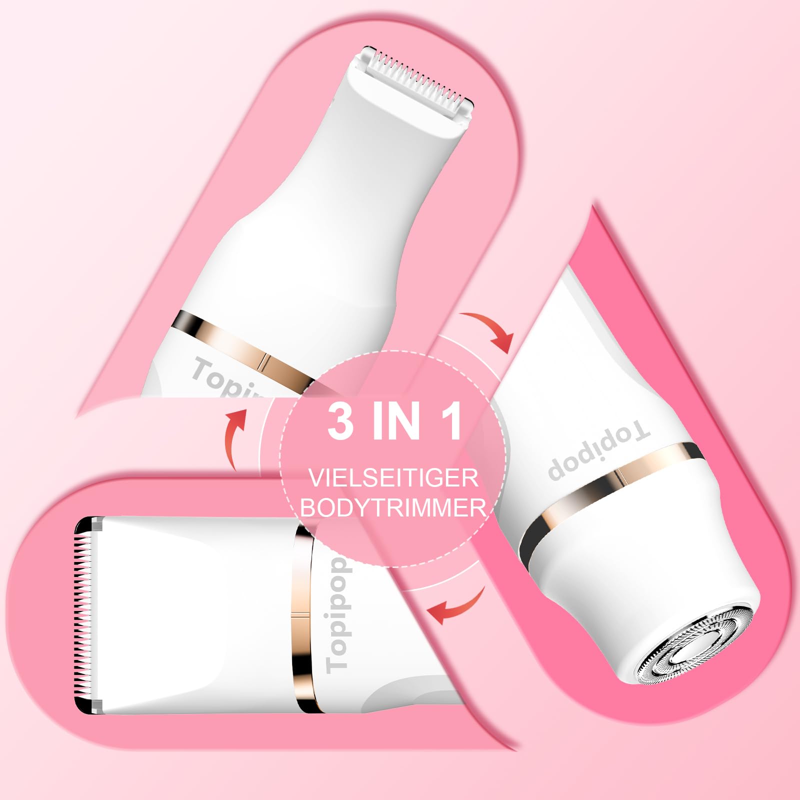 Intimrasierer für Frauen, 3 in 1 Elektrischer Rasierer Damen für Bikinizone, Gesicht und Körper, Kabelloser Bikini Trimmer für Intimbereich, Wasserdicht & Hautfreundlich(Weiß)