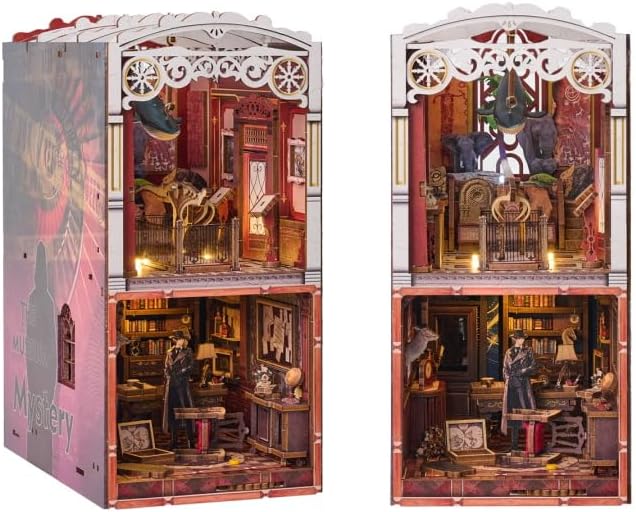 DIY Book Nook Kit Puzzle 3D Model,Glass Dome Design Minature House Kit Built in Rotating Hidden Door and Touch Switch, Detective Agency Bookshelf Decor Dollhouse for Adults