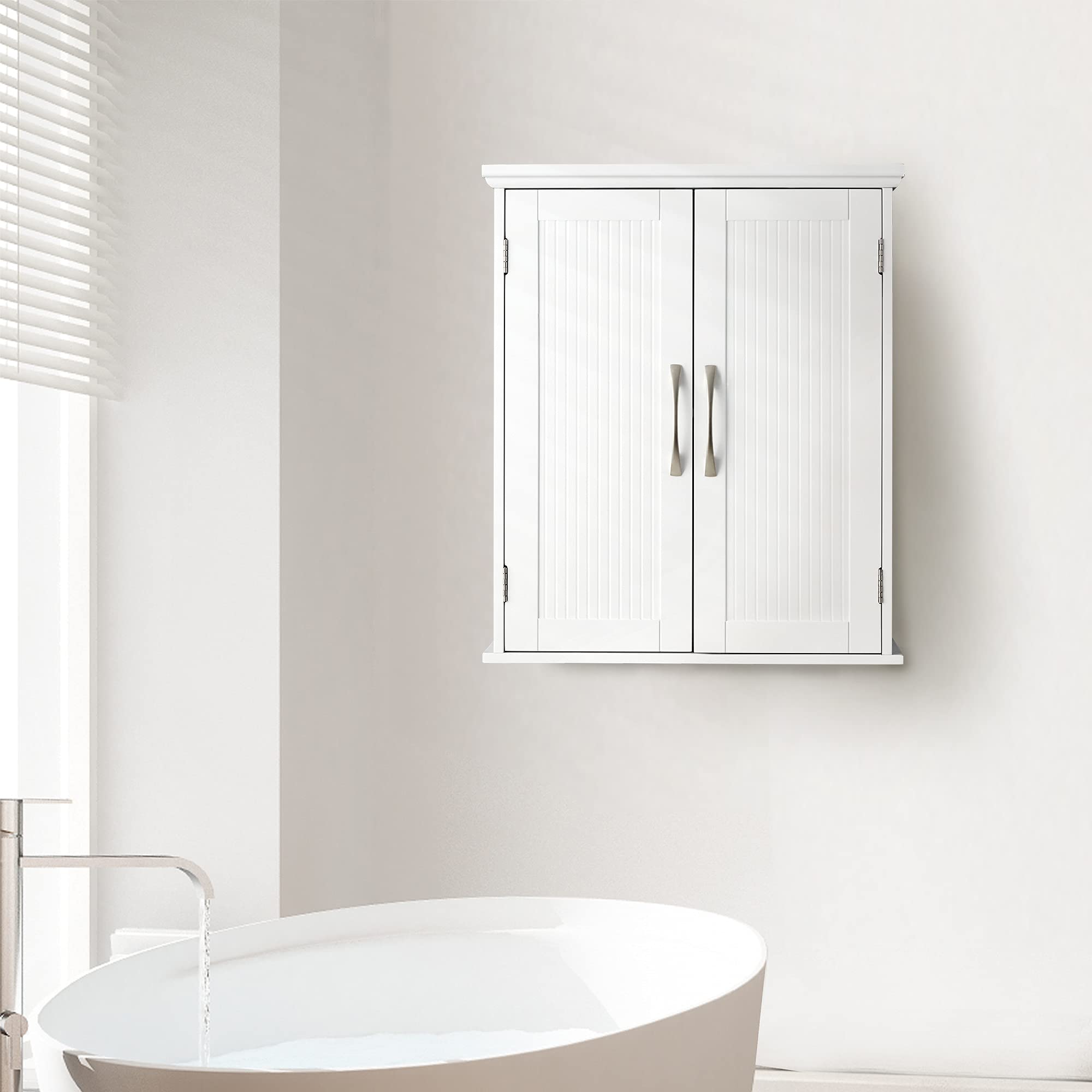 Teamson Home Elegante botiquín de Pared de baño de Madera de Moda para el hogar con estantes Ajustables Blanco EHF-F0007