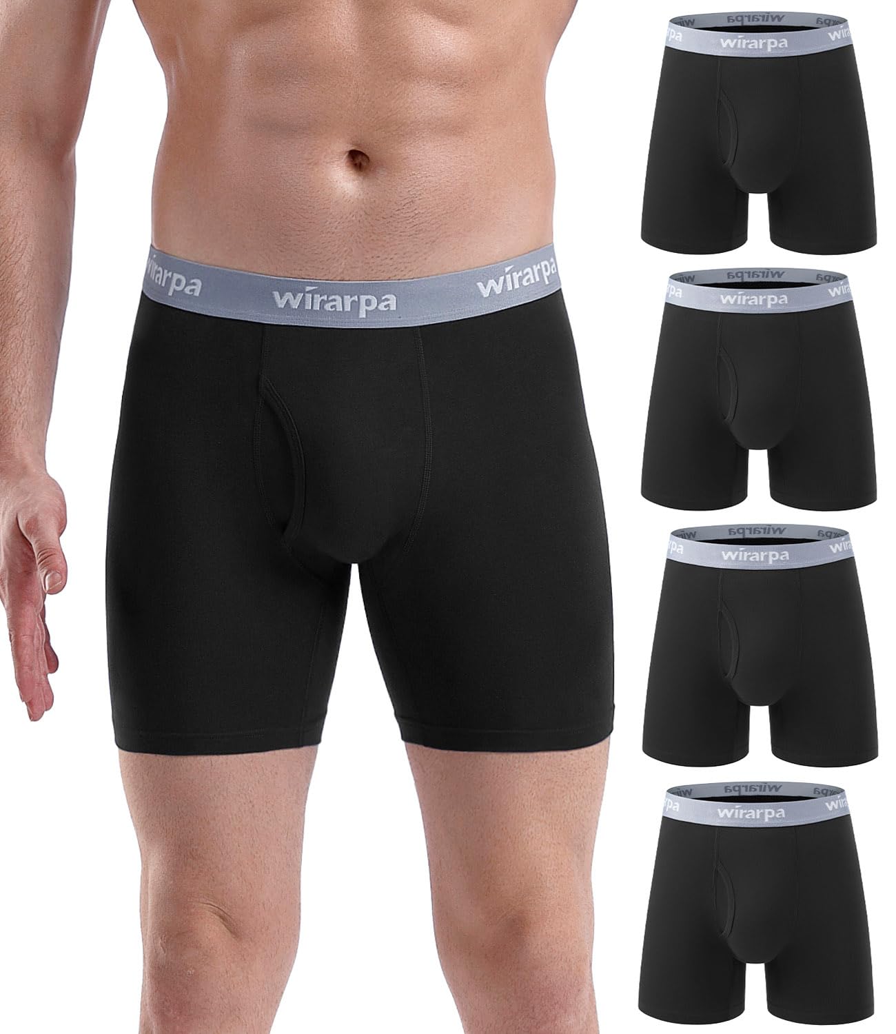 wirarpa Boxer Uomo Cotone Elasticizzato Mutande Uomo Intimo Maschile Senza Etichetta con Vola Aperta Pacco da 4