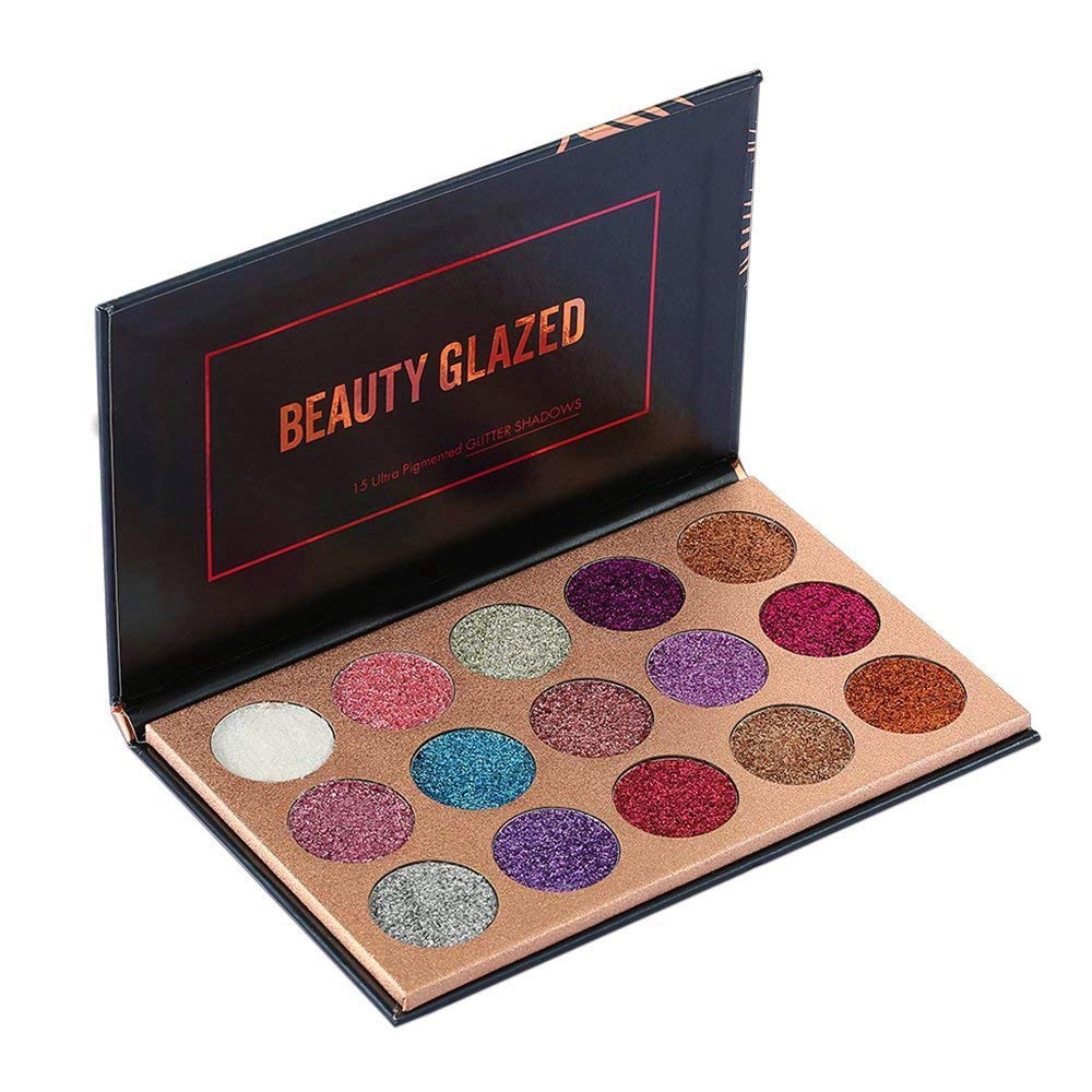 Beauty Glazed Ultra Pigmented Mineral Pressed Glitter Waterproof Make Up Eye Shadow Powder Flash Colours Palette (15 Colours) Shimmery Finish-image-41