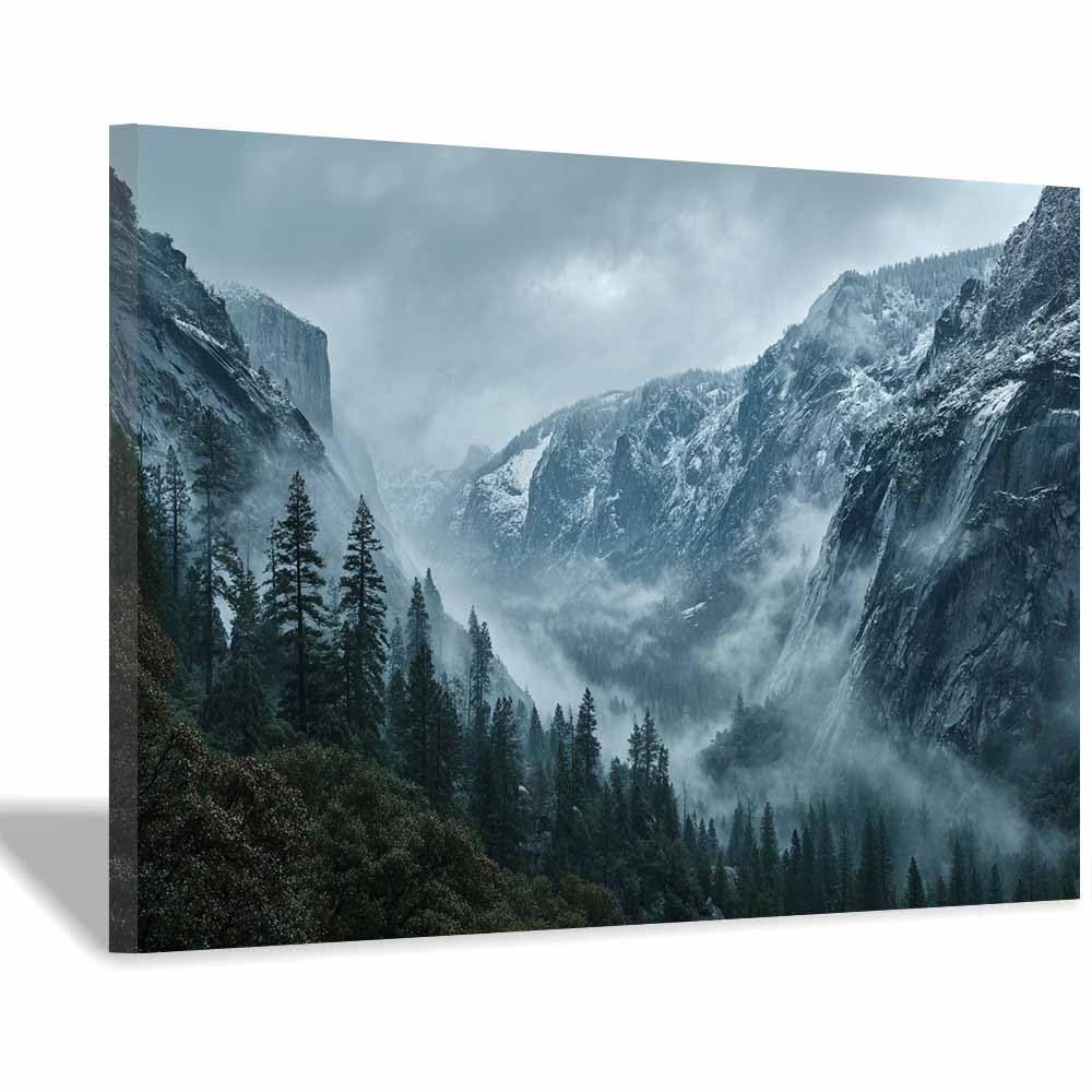 HUYEEI Landscape Wall Art Mist-shrouded Valley Modern Canvas Print On Artwork, Suitable for living room, bedroom, for Kids Room Decoretc.(grey)-70x100cm Framed